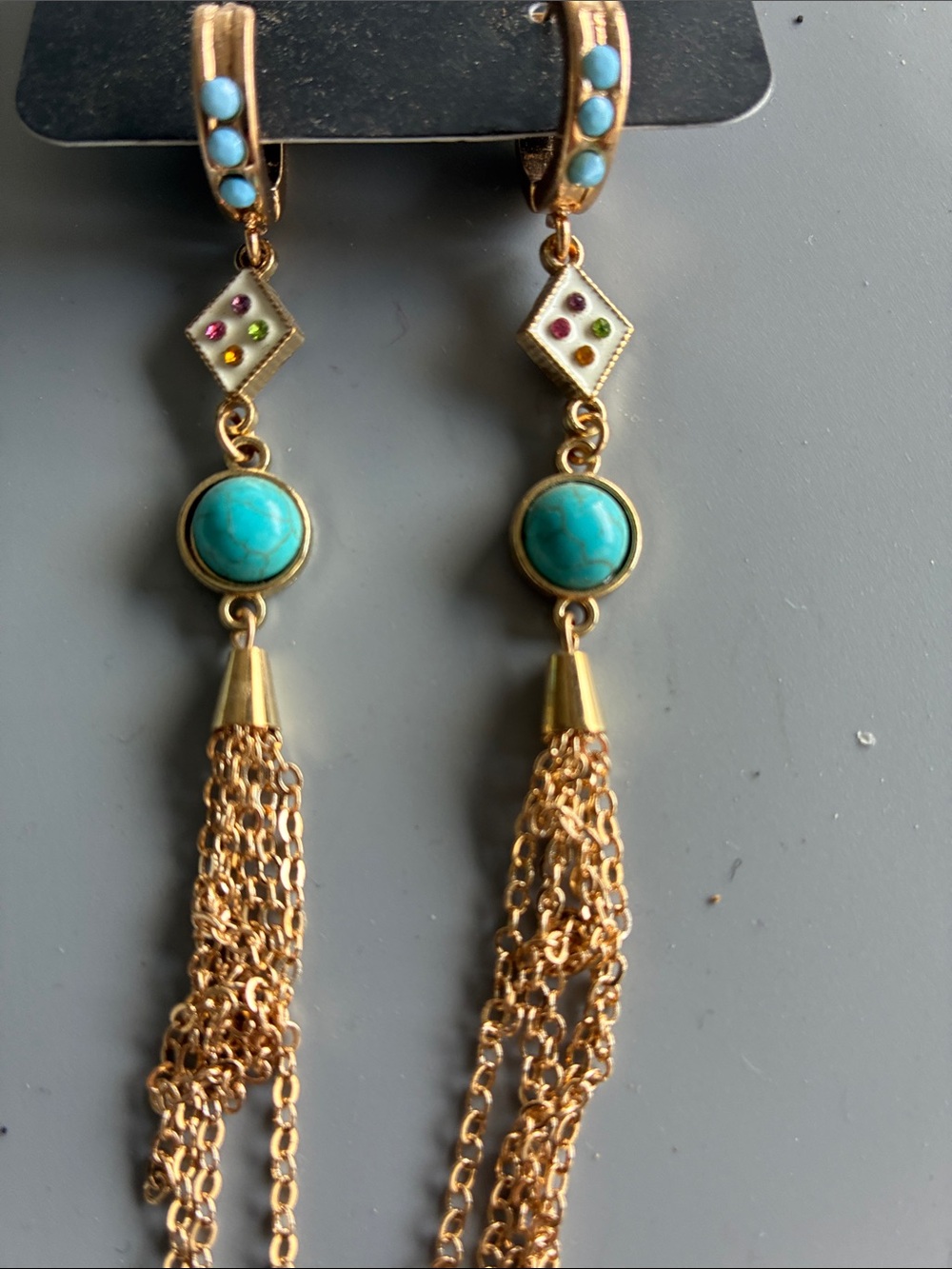 Gold-Tone Turquoise Tassel Drop Earrings